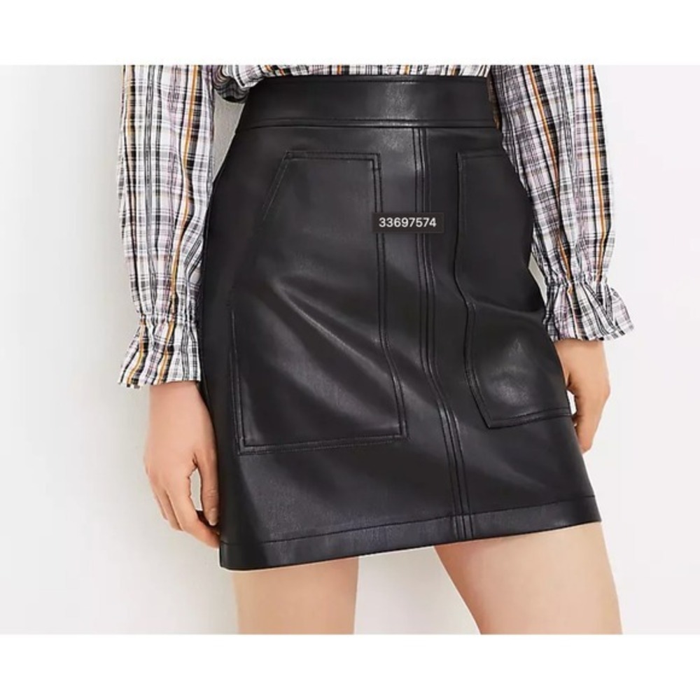 LOFT Petite Black Faux Leather Shift Skirt Pockets Women's 10P